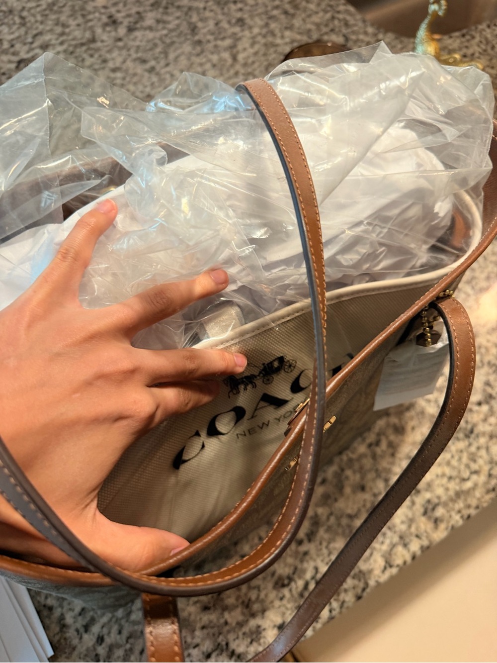 Coach City Tote in Brown with Leather Straps and Organizational Insert - Picture 2 of 2